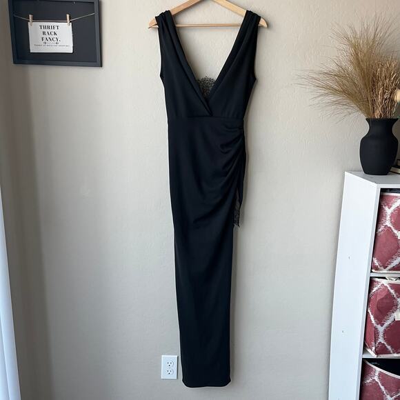 Katie May x Noel and Jean Dress The Unexpected Lace Trim V-Neck Gown Black XS - Picture 2 of 12